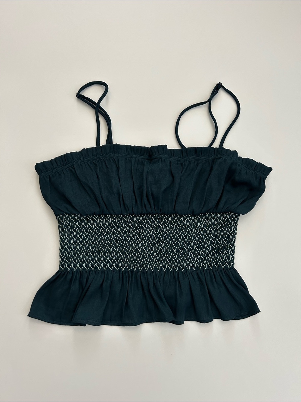 Intimately Free People Teal Satin Ruched Smocked Cropped Cami
Tank Top
Ruffle
M